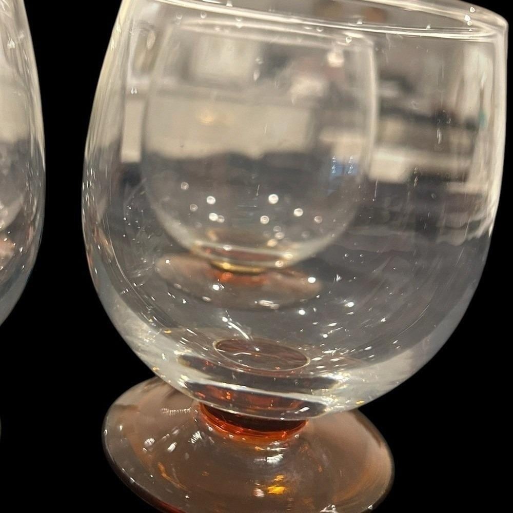 Set of 4 Vintage Clear Drinking Glasses with Amber Footed Base